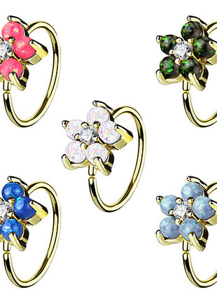 Nasenpiercing Ohr Universal Tragus Ring vergoldet mit Opal Blume