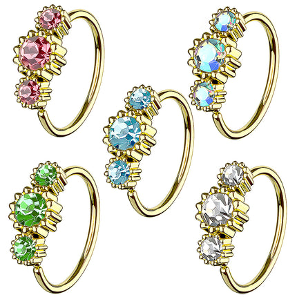 Nasenpiercing Universal Tragus Ohr Ring Silbern mit 3 Kristallen