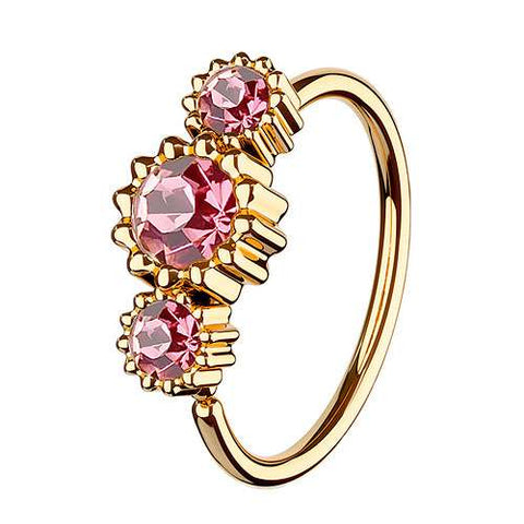 Nasenpiercing Universal Tragus Ohr Ring Rosegold IP mit 3 Kristallen