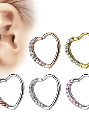 Tragus Ear Cartilage Piercing Continuous Ring Heart with Crystals 