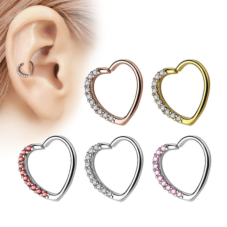 Tragus Ear Cartilage Piercing Continuous Ring Heart with Crystals 