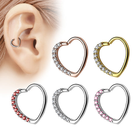 Tragus Ohr Knorpel Piercing Continuous Ring Herz mit Kristallen