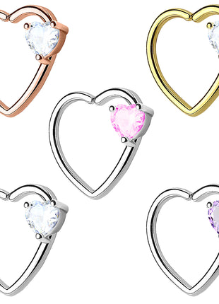 Tragus Ear Cartilage Piercing Continuous Ring Crystal Heart 