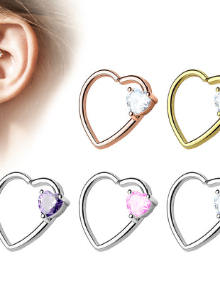 Tragus Ear Cartilage Piercing Continuous Ring Crystal Heart 