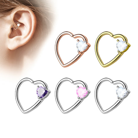 Tragus Ear Cartilage Piercing Continuous Ring Crystal Heart 