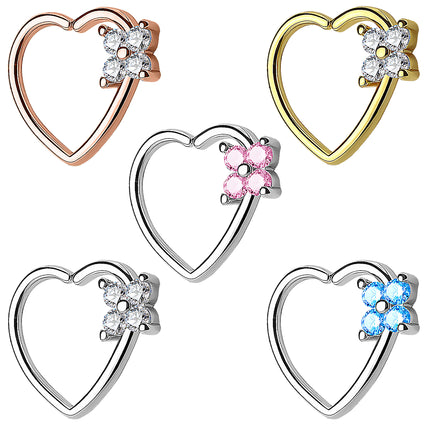 Tragus Ohr Piercing Continuous Ring Herz mit Kleeblatt Kristall