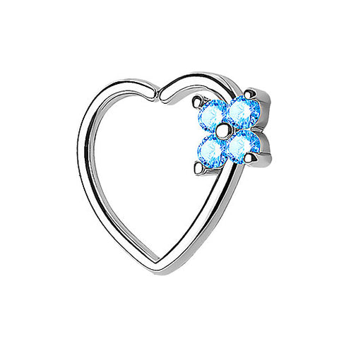 Tragus Ohr Piercing Continuous Ring Herz mit Kleeblatt Kristall