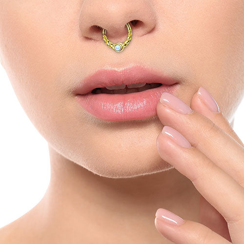 Septum Tragus Ohr Piercing Continuous Ring Oval geflochten mit Opal