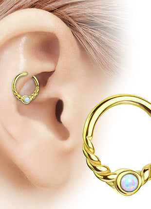 Septum Tragus Ohr Piercing Continuous Ring Oval geflochten mit Opal