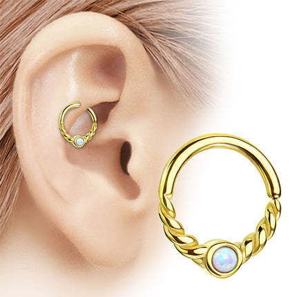 Septum Tragus Ohr Piercing Continuous Ring Oval geflochten mit Opal