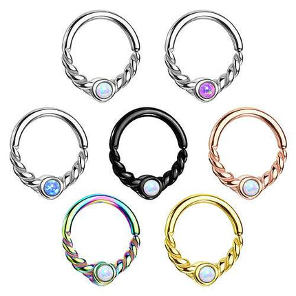 Septum Tragus Ohr Piercing Continuous Ring Oval geflochten mit Opal
