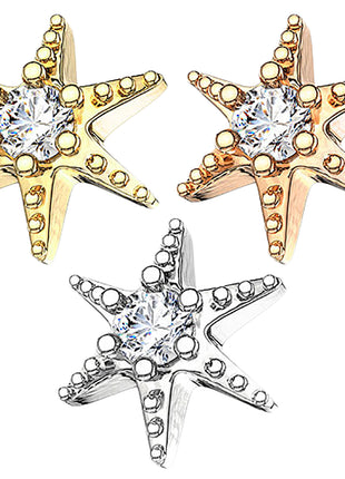 Dermal Anchor Piercing Attachment Starfish with Crystal 