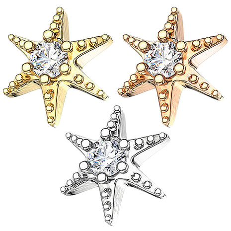 Dermal Anchor Piercing Attachment Starfish with Crystal 