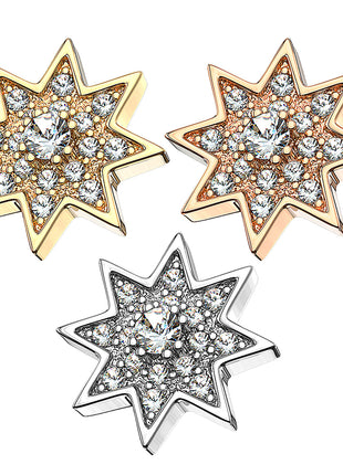 Dermal Anchor Piercing Attachment Star Multi Crystals 