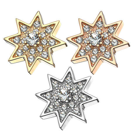 Dermal Anchor Piercing Attachment Star Multi Crystals 