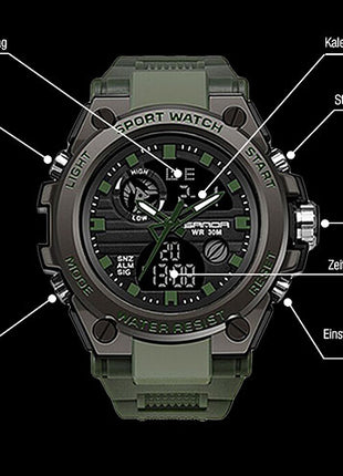 Chronograph Digital Pilot Men's Wristwatch Sports Watch Stop Alarm Light 