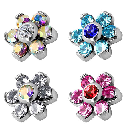 Dermal Anchor Piercing Attachment Crystal Flower 