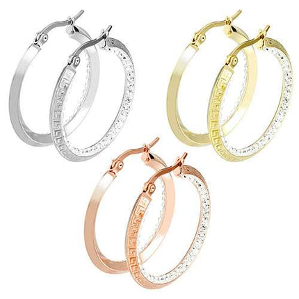 Stilvolle Damen Creolen mit griechischem und Aztec Labyrinth Muster