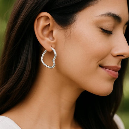 Herz Creolen 925 Sterling Silber Ohrringe Damen Ohrhänger