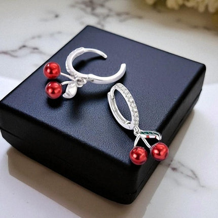 925 Sterling Silber Creolen Kristall Damen Ohrringe mit Kirschen