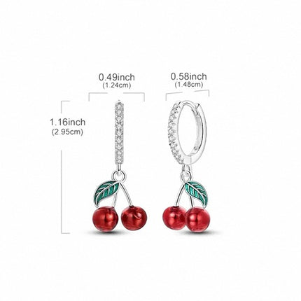 925 Sterling Silber Creolen Kristall Damen Ohrringe mit Kirschen