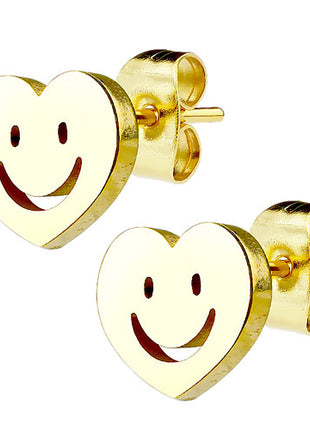 Ohrstecker Ohrringe Herz mit Smiley vergoldet