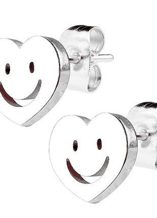 Ohrstecker Ohrringe Herz mit Smiley silbern