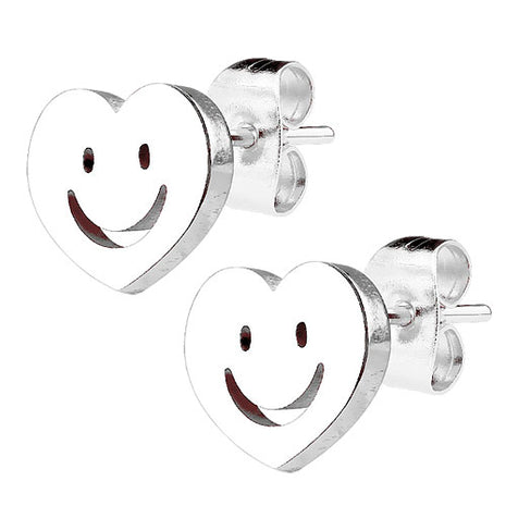 Ohrstecker Ohrringe Herz mit Smiley silbern