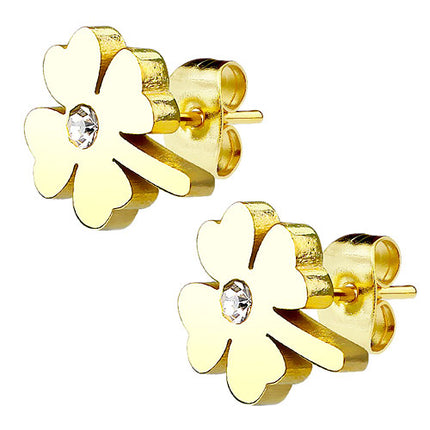 Ohrstecker Ohrringe Kleeblatt vergoldet mit Kristall