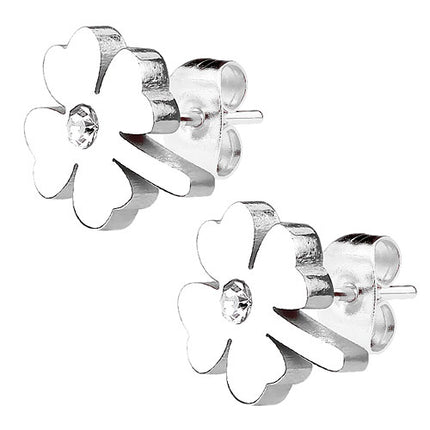 Ohrstecker Ohrringe Kleeblatt silbern mit Kristall