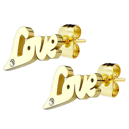 Ohrstecker Ohrringe LOVE vergoldet mit Kristall