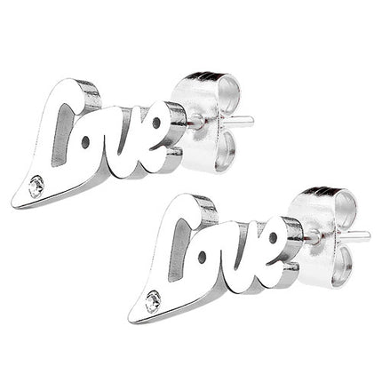Ohrstecker Ohrringe LOVE silbern mit Kristall