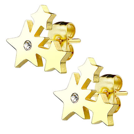 Ohrstecker Ohrringe Sternen Gruppe vergoldet mit Kristall