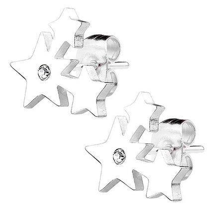 Ohrstecker Ohrringe Sternen Gruppe silbern mit Kristall