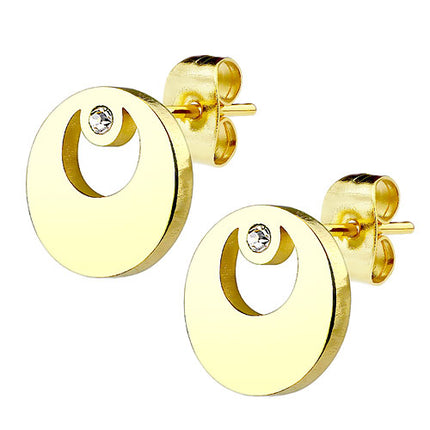 Ohrstecker Ohrringe Runde Scheibe vergoldet mit Kristall