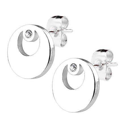 Ohrstecker Ohrringe Runde Scheibe silbern mit Kristall