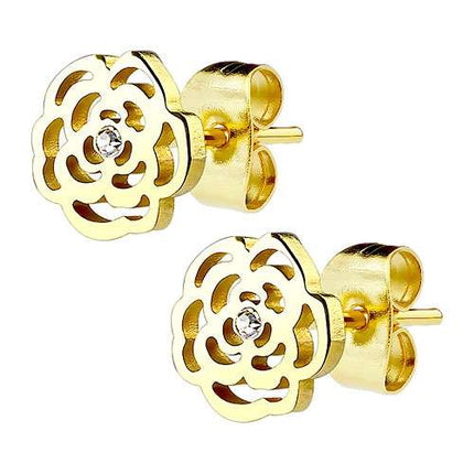 Ohrstecker Ohrringe Rosenblüte mit Kristall vergoldet