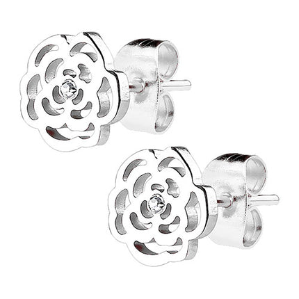 Ohrstecker Ohrringe Rosenblüte mit Kristall silbern
