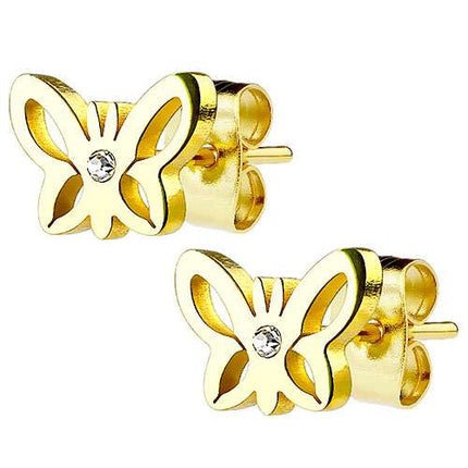 Ohrstecker Ohrringe Schmetterling vergoldet mit Kristall