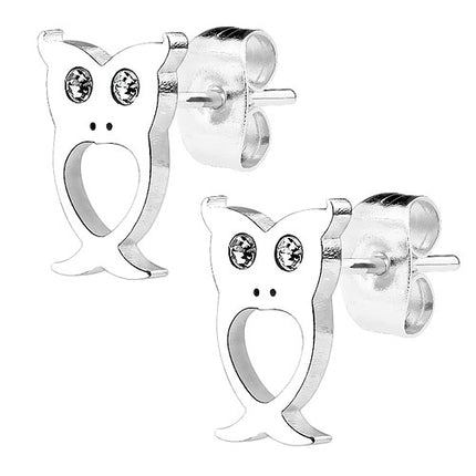 Ohrstecker Ohrringe Eulen silbern mit Kristallen