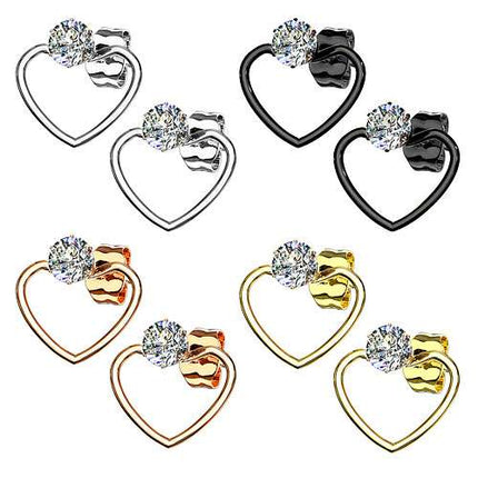 1 Paar Edelstahl Schmuck Herz Ohrstecker, Ohrringe mit Kristall