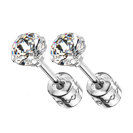 1 Pair Stainless Steel Stud Earrings Health Medicine Zirconia Crystal 