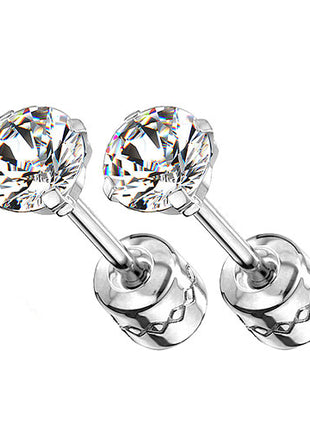 1 Pair Stainless Steel Stud Earrings Health Medicine Zirconia Crystal 