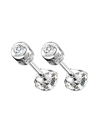 1 Pair Stainless Steel Stud Earrings Health Medicine Zirconia Crystal 