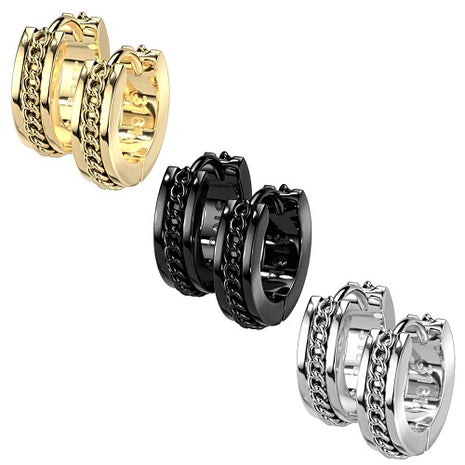 1 Paar Schmuck Ohrringe Rocker Creolen Huggie Scharnier mit Kette Inlay