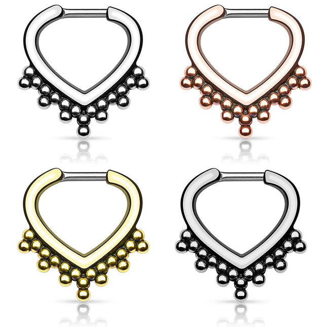 Septum Piercing Clicker Nasenpiercing Ring Herzform mit Kugeln