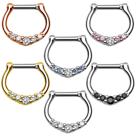 Septum Ring Hinged Clicker Crystal Nose Piercing Shield 