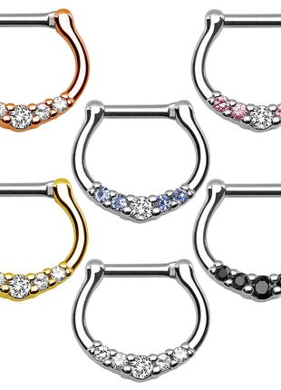 Septum Ring Hinged Clicker Crystal Nose Piercing Shield 