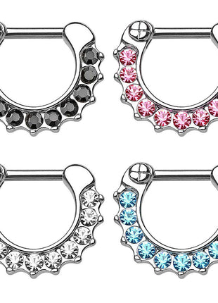 Nose Piercing Ring Septum Clicker Bar Spikes and Crystals 