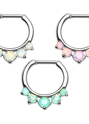 Septum Piercing Ring Clicker Opal Stone Tips 